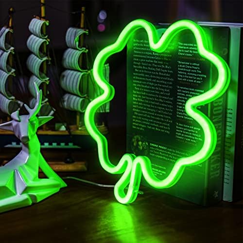 2pcs 11.5 Inch St Patricks Day dekoracija svjetla, Zelena djetelina LED prozorska svjetla, USB napajani irski Shamrock Neonski cijevni
