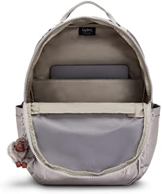 Kipling ženski Seoul 15 & #34; laptop ruksak, izdržljiv, prostran sa podstavljenim naramenicama, Školska torba, glatka srebrna metalik, 12.75 L x 17.25 H x 9 D