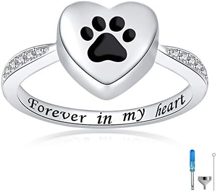 925 Sterling Silver Love Heart urn prsten za kućne ljubimce pas Cat's Ashes Keepsake spomen Tiny Jewelry Forever in My Heart Paw Print kremiranje prstenje prstenje