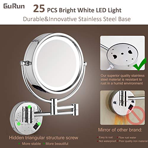 GURUN 8,5 inča bežično LED svjetlo za uvećanje ogledalo za šminkanje dvostrano toaletno ogledalo za kupatilo sa 10x uvećanjem USB