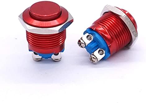 UNCASO 2PCS 16mm 5/8 Okrugli crveni metalni trenutni gumb gumb 1NO 1A 3A / 12-250V za industrijski prekidač automobila