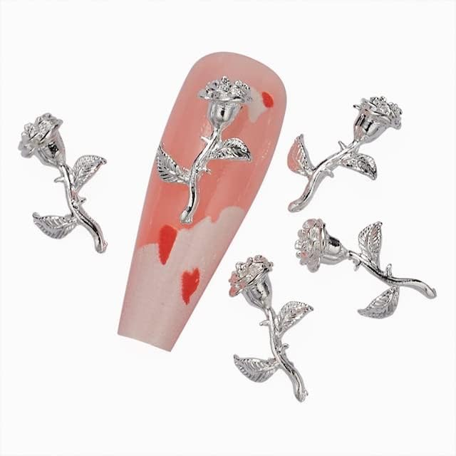 10kom 3D Rose Nail Art čari DIY zanati za dekoraciju noktiju Legura zlato / srebro 7-oblik cvijet dizajn čari nakit Nail Supply -