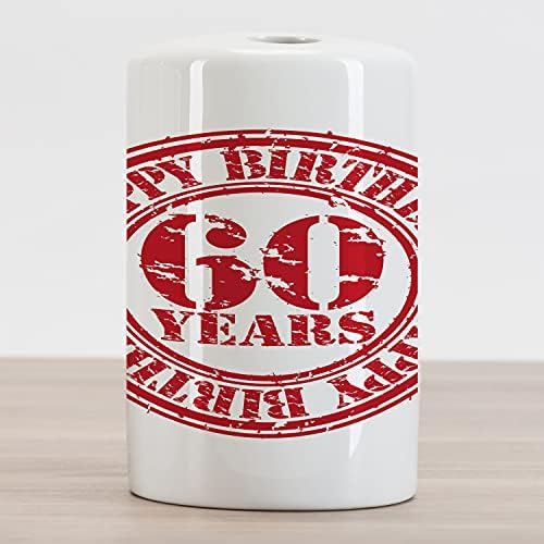 AMBESONNE 60. rođendan keramičke četkice za zube, sažetak Grunge Style Happy 60 Party Tema Retro maim Slogan Print, ukrasna svestrana kontratona za kupaonicu, 4,5 x 2,7, bijelo crveno