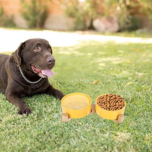 Toyvian dvostruka Zdjela za pse stanica za hranjenje kućnih ljubimaca bez prosipanja Neklizajući Drveni nosač za kućne ljubimce pas