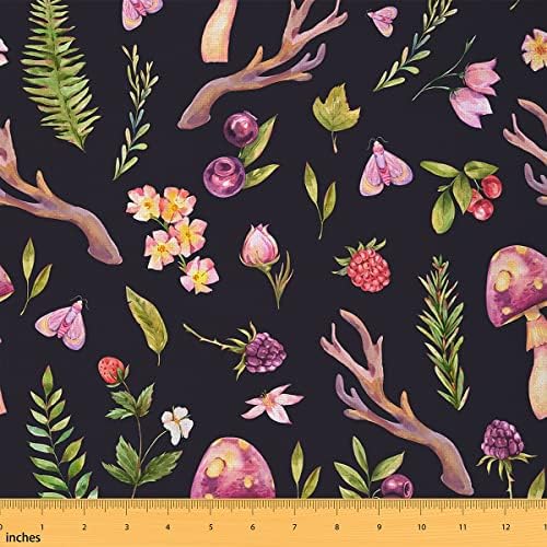 Wild Mushroom Fabric by the Yard Antler Strawberry Trippy Mushrooms Fabric For Kids Adults tapaciranje and Home DIY Projects Farmhouse Style Rustic Floral Plants Fabric for Sewing Hobby, 1 Yard