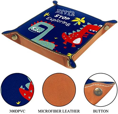 Desktop Skladištenje PU kožna CatchAll Tray Bedside Nightrand Caddy za ključeve, telefon, novčanik, novčić, nakit Dinosaur Blue Nikad