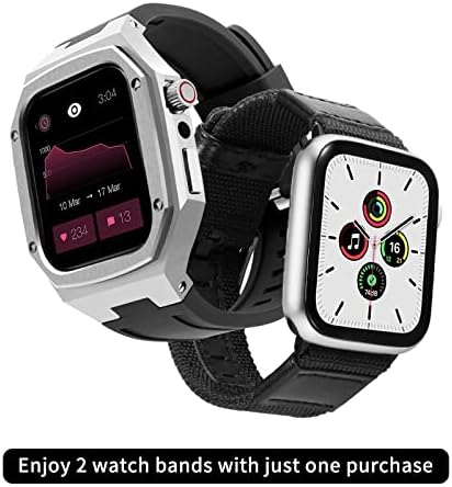 Binlun kompatibilan sa Apple Watch Band 44mm 45mm 2 pakovanje silikonskih nehrđajućih čelika sa stražnjim kamencem sa punim zaštitnim štandom, zamjenski platneni remen za sat za iWatch opsege serije 8/7 / SE2 / SE / 6/5 / 4 / SE2 / 6/5 / 4