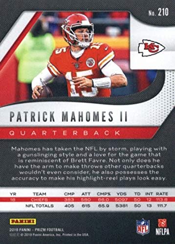 2019 Panini Prizm 210 Patrick Mahomes II Kansas City Chiefs Football Card