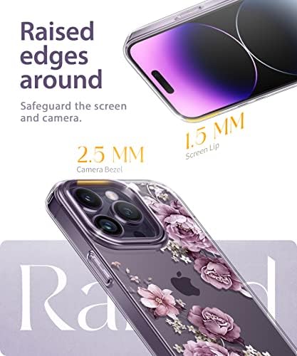 Guovlin dizajniran za iPhone 14 Pro Max Case, [Stakleni zaštitnik zaslona + zaštitnik objektiva kamere] [3 u 1] Cvjetni udarci s cvjetnim ženskim zaštitnim telefonom, 6,7 2022