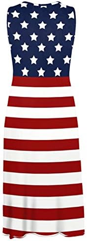4. jula Ležerna ljetna haljina na plaži za žene Boho haljina sa američkom zastavom bez rukava bez lopatica za vrat lepršave Mini sarafane