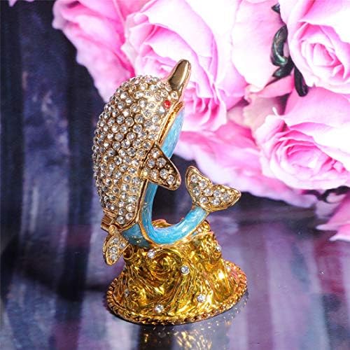 Valcer & amp;F White diamond dolphin ručno obojena emajlirana dekorativna šarkama nakit životinja Trinket kutija jedinstveni poklon