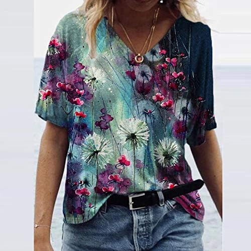Majice za žene Ležerne prilike plus veličina Scenic Cvijeće Štampanje okrugli vrat Kratki rukav pulover bluze