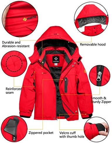 GEMYSE Boy vodootporna jakna za skijaški snijeg sa kapuljačom od flisa, zimska jakna otporna na vjetar