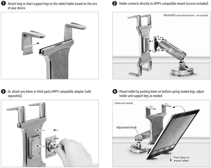 Arkon univerzalni držač tableta - 4-rupe Ampera kompatibilan za iPad Pro iPad Air iPad Galaxy Pogledajte maloprodaju crno