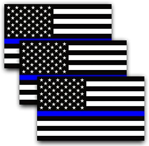 Anley 5 x 3 inča tanka plava linija naljepnica za zastavu u SAD - crno bijela i plava reflektirajuća američka naljepnica za zastava