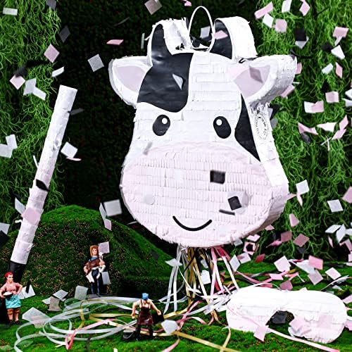 Cow Pinata Print Cow Party favorizira tematske potrepštine za rođendanske zabave na farmi sa štapićem za povez preko očiju i konfetima