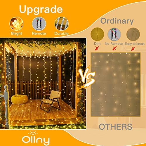 Ollny zavjese svjetla za spavaću sobu - 200led 6.6x6. 6ft fairy Lights zavjese sa 8 načina rada tajmer daljinski, USB moć, vodootporan