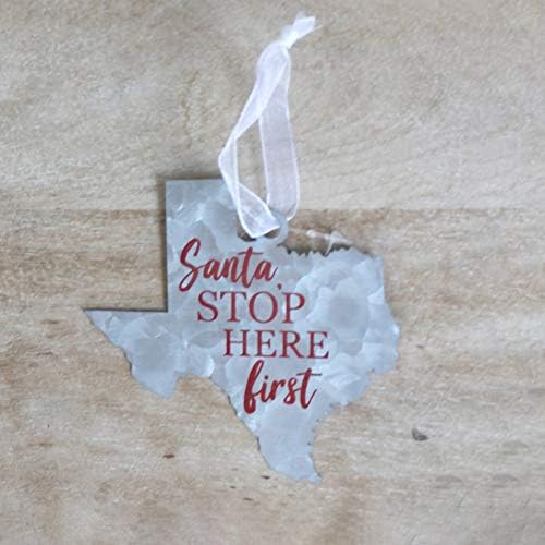 Kraljevski Standard Santa Stop ovdje prvi pocinčani Grey Texas 4 inčni Metal dekorativni viseći Božić Ornament