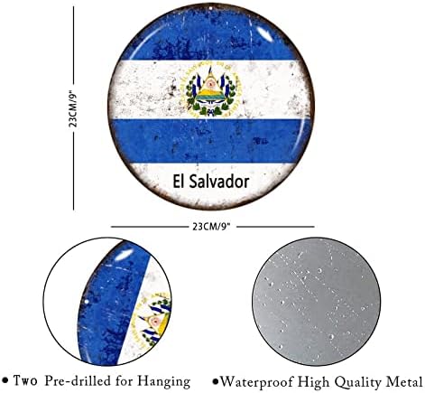 MADCOLITOTE El Salvador Metalni znak El Salvador Flag Welcome potpisao na vratima Nacionalna zastava Personalizirana zidna umjetnost Vintage Metal Weveat potpisuje rustikalni zidni dekor Država Suvenir Indoor i vanjski dekor 9x9in