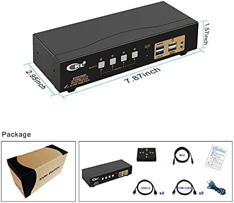CKL USB 3.0 HDMI KVM Switch Dual Monitor 4 Port prošireni ekran 4K 60Hz sa kablovima i Audio 942hua-3