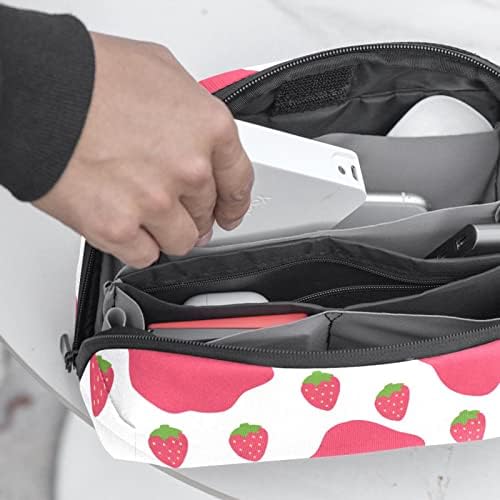 Torbica za nošenje putna torbica torba USB kabl Organizator džepni dodatak Zipper novčanik, Pink jagoda krava uzorak Crtić