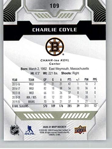 2020-21 Gornja paluba MVP 109 Charlie Coley Boston Bruins NHL hokejaška trgovačka kartica