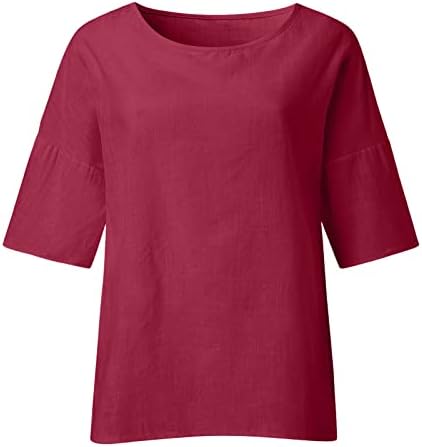 Ženska pamučna posteljina pola rukava The Majice Solid Side Split Thirts Top ljetni casual crewneck bluza Tunika košulja