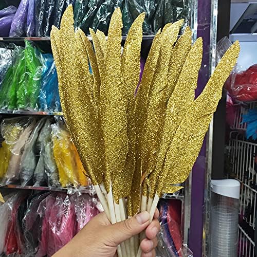 Pumcraft Feather for Craft 100pcs / lot sprej Gold Turkey Feathers 30-35cm / 12-14inches Accessories nakit Party Carnival Home DIY