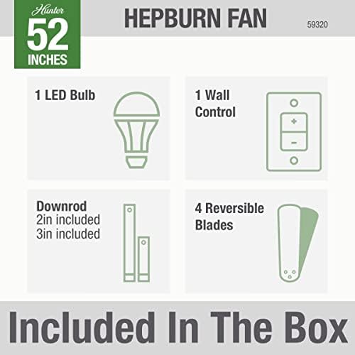 Hunter Fan Company, 59320, 52 inčni Hepburn moderni Mesingani Stropni ventilator sa LED rasvjetom i zidnom kontrolom
