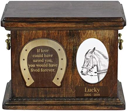 Paso Fino, urna za spomen pepeo konja sa keramičkom pločom i rečenicom-ArtDog personalizovan