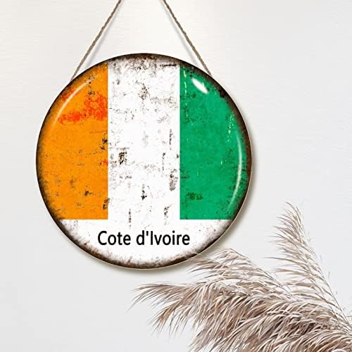 Cote d'Ivoire Hanger Homeroire Countrie Country Flag Wood Nacionalna zastava Gradski suvenir Poklon Wood Plaket Zid Viseći za dnevni boravak Kupaonica 12x12in Rođendanski poklon